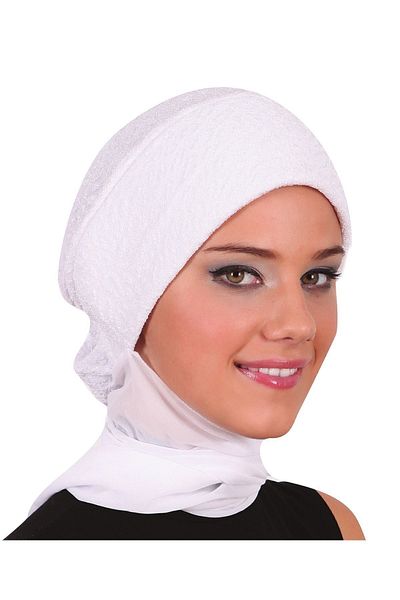 fidan bone Brocade White Ready-made Hijab Hijab Bonnet with Top and Scarf