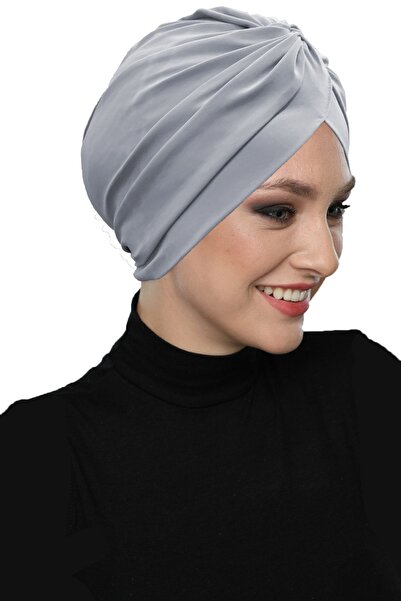 fidan bone Ανοιχτό γκρι έτοιμο τουρμπάνι Hijab με σταυρωτό γάντζο εξωτερικό και καπάκι πισίνας