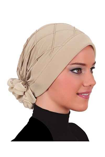 fidan bone Accesoriu din șifon cu spate cu nervuri de lux, turban prefabricat bej, bonetă pentru hijab, potrivită pentru uz medical