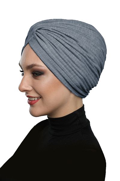 fidan bone Cross Combed Cotton Lined Dark Gray Ready Turban Hijab Pool Cap