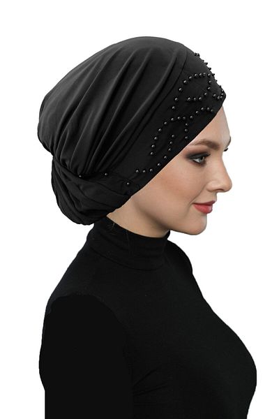 fidan bone Black Ready-made Hijab Hijab Bonnet with Topknot