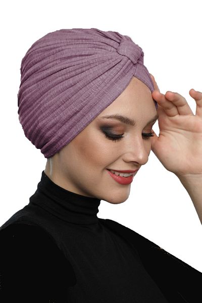 fidan bone Cotton Banded Cross Lined Dark Lilac Instant Turban Hijab Pool Cap