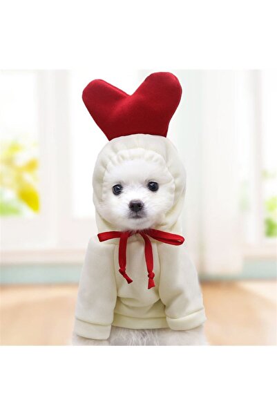 Petwinn Kırmızı Kalp Tasarımlı % 100 Pamuk Kumaş Kedi Köpek Kıyafeti Kapişonlu