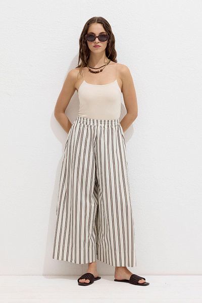 Manuka Beige Striped Cotton Trousers