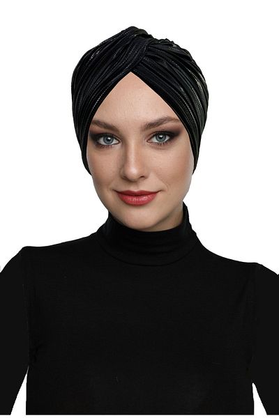 fidan bone Pleated, Gilded Lined Black Ready-made Hijab Hijab Evening Dress Bonnet