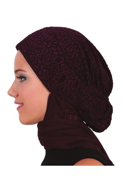 fidan bone عمامة جاهزة من قماش البروكار بلون البرقوق مع غطاء رأس مناسبة للاست...