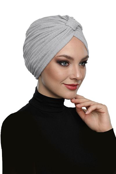 fidan bone Cotton Banded Cross Lined Cloud Gray Ready Turban Hijab Pool Cap