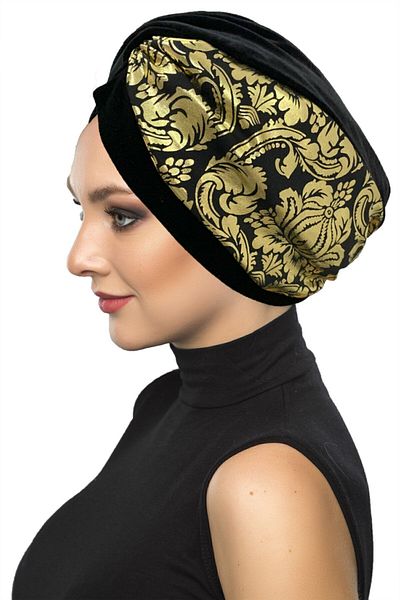 fidan bone Velvet Special Design Ottoman Motif Black Ready-made Hijab Hijab Bonnet
