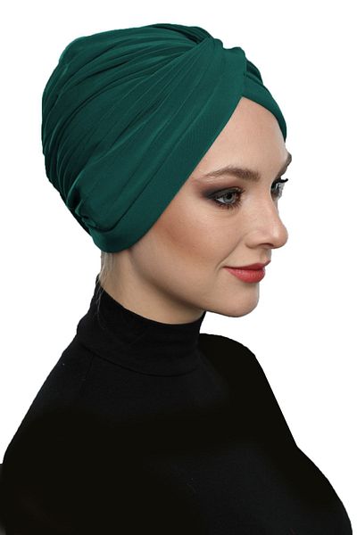 fidan bone Cross W Ribbed Back Strap Green Ready-Made Turban Hijab Pool Cap