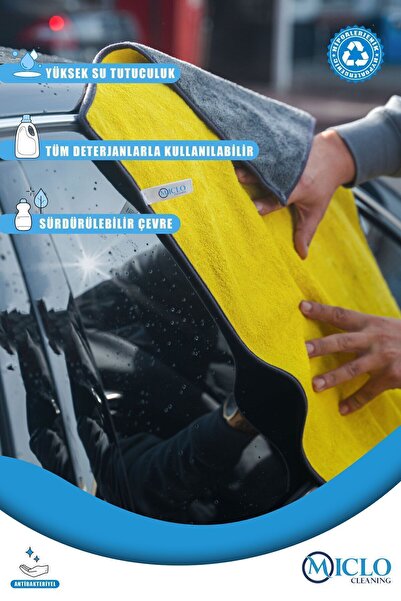 MICLO CLEANING 750 GSM Çift Taraflı Ultra Emici Oto, Araba Kurulama Bezi | 50x70cm | Mega Boy | Sarı