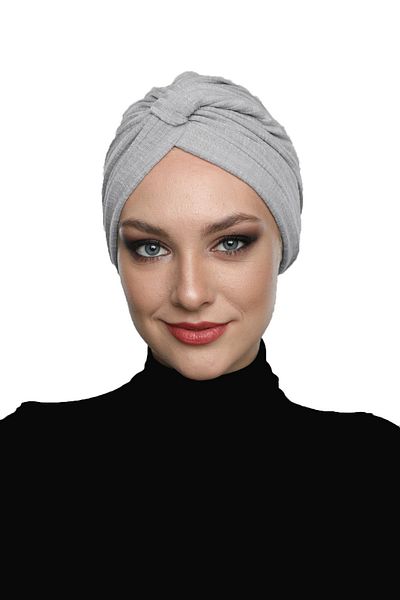 fidan bone Cotton Banded Cross Lined Cloud Gray Ready Turban Hijab Pool Cap
