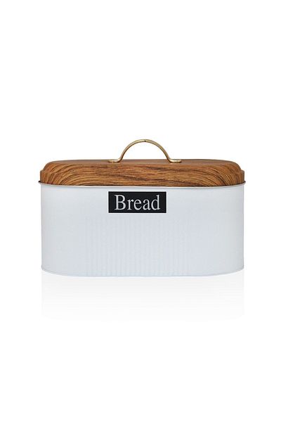Doğa Dizayn Bamboo Lid Look Metal White Bread Bowl MRS-3035W