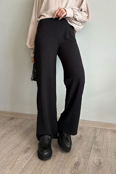 InStyle Μαύρο παντελόνι με μανσέτες Palazzo