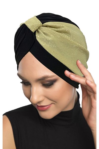 fidan bone Special Design Black with Gold Pique Pattern Lined Ready-Made Hijab Hijab Evening Dress Bonnet