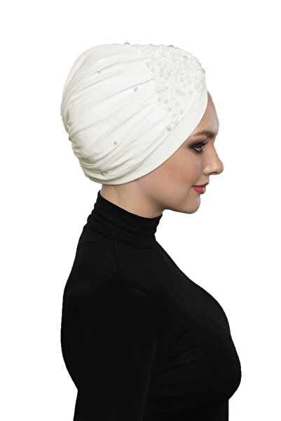 fidan bone Έτοιμο τουρμπάνι Hijab βραδινό καπό φόρεμα με κεντημένη κρέμα με μοτίβο δαντέλας