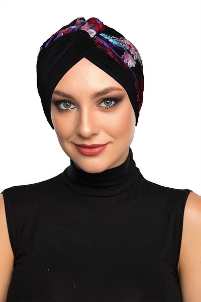 fidan bone Authentic Embroidery Motif Lined Ready Made Hijab Bonnet