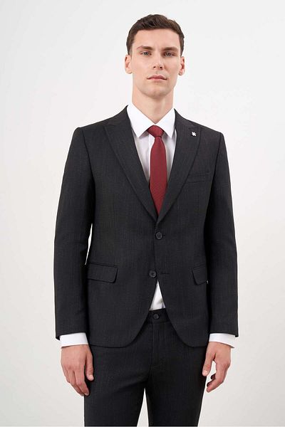 Morven Men's Black Polyviscose Trend Pattern Slim Fit Pointed Neck Suit