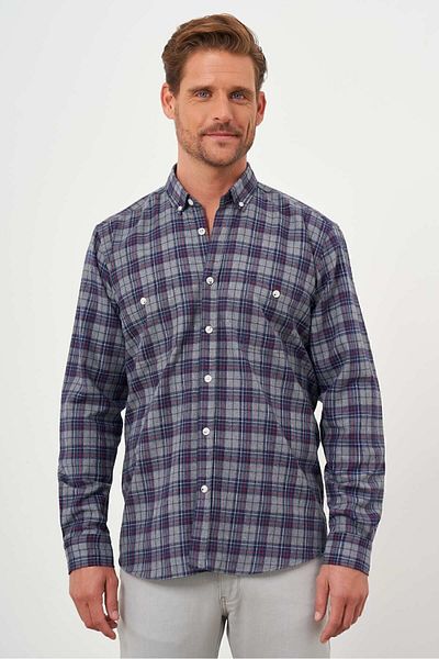 Morven Men's Gray Trend Plaid Regular Fit Buttoned Lapel Lumber Shirt