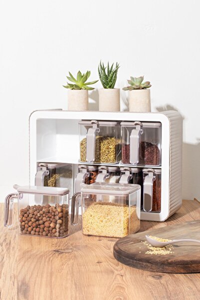 Porsima 0512 Cappuccino White and Spice Rack Food Storage Set - Cutting Board with Knife