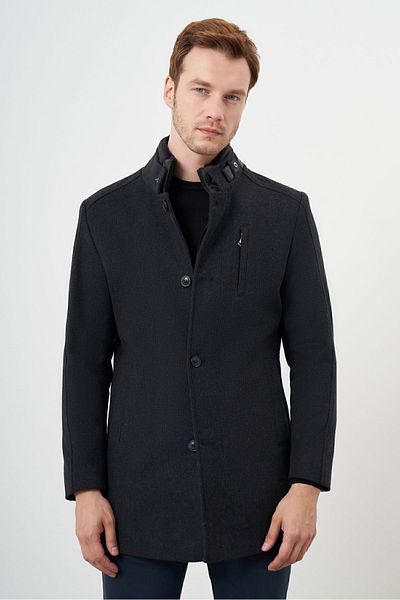 Morven Men's Smoked Eyelet Pattern Snap Fastener Dynamic Fit Cashmere Coat