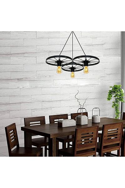 Bundera Bicycle Wheel Pendant Lamp Triple Chandelier Metal Retro Wrought Iron Bar Hotel Restaurant Ceiling Lamp