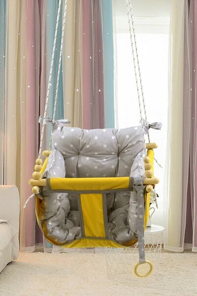 Bundera Wag Swing Sarı Ev İçi Çocuk Salıncağı Ahşap Çocuk Salıncak Hamak Portatif Tavan Bahçe Salıncakları