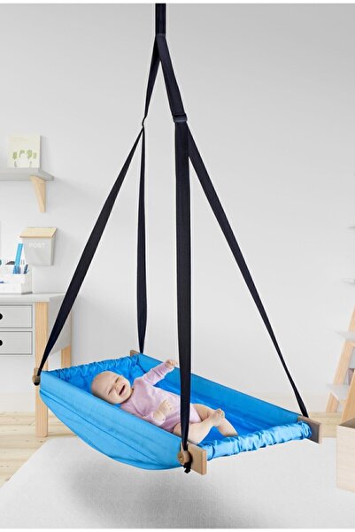 Bundera Flow Mavi Ahşap Yaylı Zıpzıp Hamak Beşik Hoppala Tavana Asılan Hamak Salıncak Bebek Yatağı