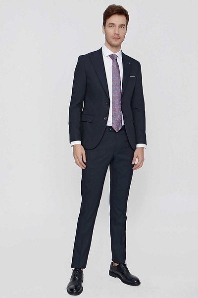 Morven Men's Navy Blue Santos Jacquard Slim Fit Slim Fit Suit