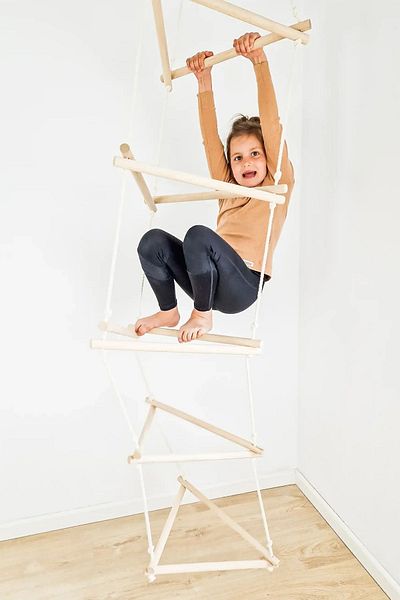 Bundera Triangle Climbing Tower 5 Steps Large Children's Rope Climbing Ladder Aerobatics Wooden Montessori Toy