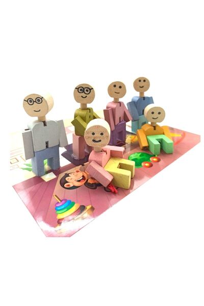 PopŞeker Minik Eller İçin Büyük Aile: Ahşap Oyuncak 6 Figürlü Aile Seti