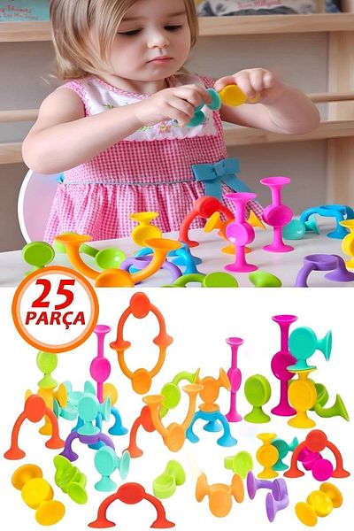 Bundera 25 Pieces Vacuum Molecule Silicone Gems with Suction Cup - Popit Educational Toy Squigz Lego Puzzle