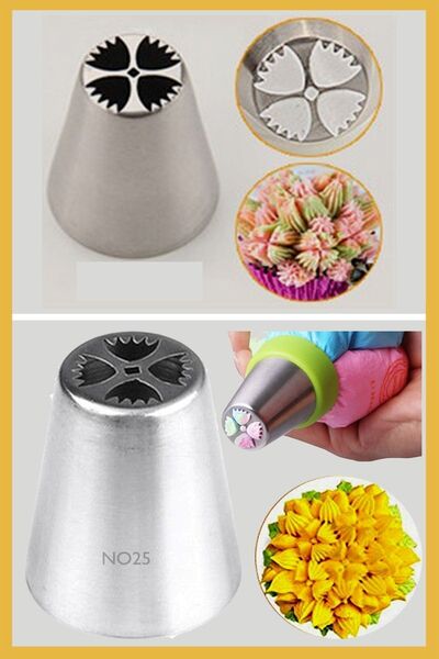 ENJOYPEPERON طرف كيس الكريمة من الفولاذ المقاوم للصدأ (طرف كيس الخفق، غطاء الزهرة) 1 قطعة + 4 أكياس خفق