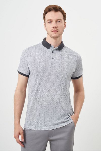 Morven Tricou pentru bărbați, antracit Trend, cu imprimeu compact cu rotație, cu gât polo