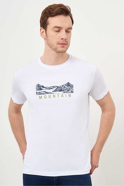 Morven Men's White Trend Single Jersey Printed Crew Neck Dynamic Fit T-Shirt