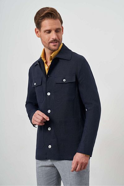 Morven Ανδρικό παλτό από λινό πουκάμισο Navy Blue