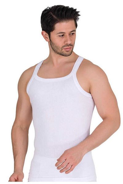 Berrak Men's White Camisole Thin Strap Ribbed Sports Athlete