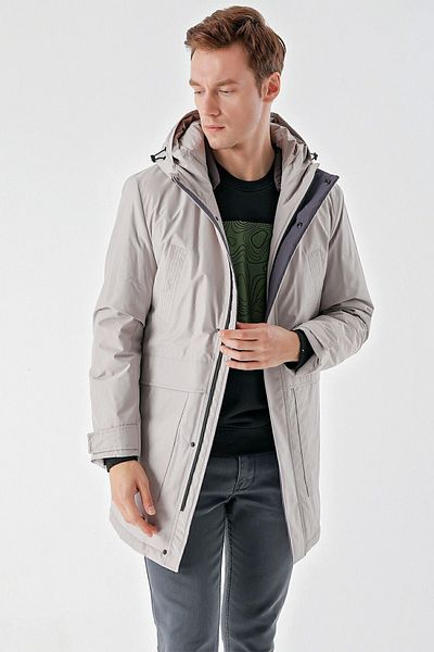 Morven Men's Stone Polyester Snap Fastener Hooded Coat