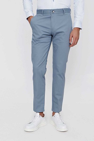 Morven Men's Blue Summer Dobby Cotton Side Pocket Slim Fit Slim Fit Trousers