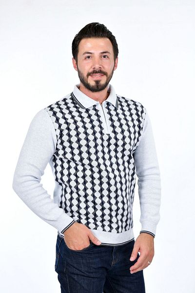 Kamalı Men's Steel Knit Shirt Collar Zippered Polo Collar Anti-Pilling Knitwear Winter Dad Sweater