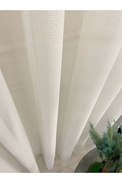 Brillant Honeycomb Textured Armor - Transparent Glitter 1/3 Sik Pleat - Ecru Tulle Curtain