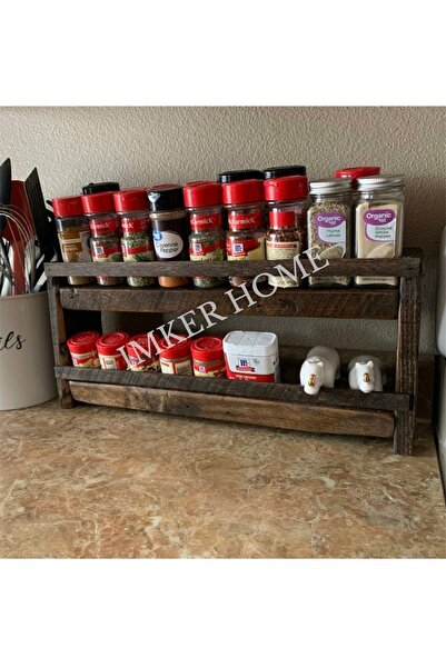 IMKER HOME Dekoratif Ahşap Stand Mutfak Tezgahüstü Düzenleyici Raf Tuzluk Baharatlık Sosluk Yağdanlık Yağlık