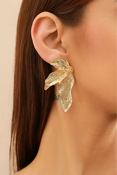 KYOLA DESİGN Gold Colored Palm Leaf Earrings