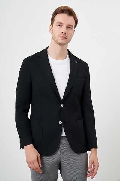 Morven Men's Black Woven Slim Fit Bag Pocket Mono Collar Sports Jacket