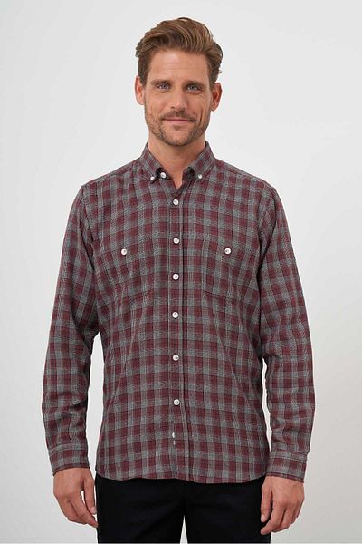 Morven Men's Burgundy Trend Lumberjack Plaid Buttoned Collar Regular Fit Shirt