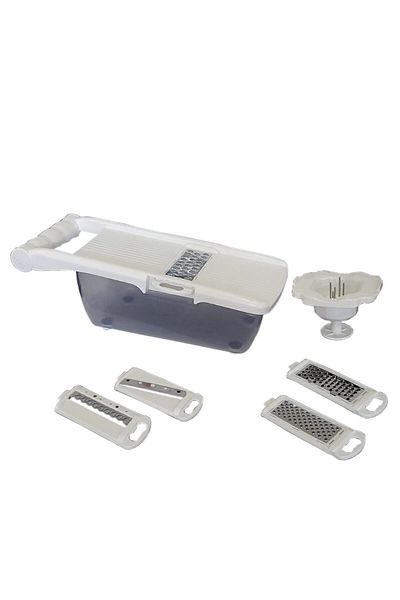 Bundera Multi-Purpose Grater with 5 Blades with Magazine, Stainless Steel Practical Chopping Cutting Kitchen Grater Set White