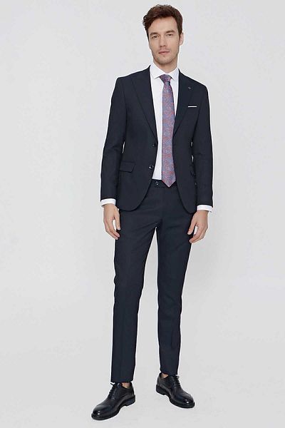 Morven Men's Navy Blue Santos Jacquard Slim Fit Slim Fit Suit