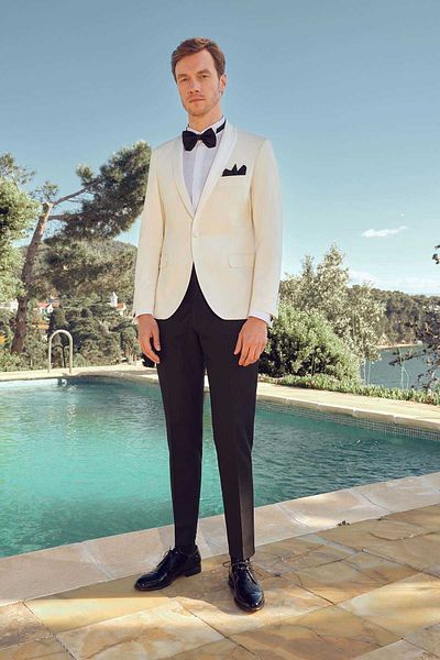 Morven White Cello Slim Fit Shawl Collar Men's Groom Suit