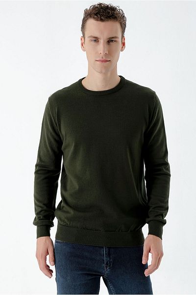 Morven Ανδρικό πλεκτό με άνετο κομμένο χακί Basic Crew Neck Dynamic Fit
