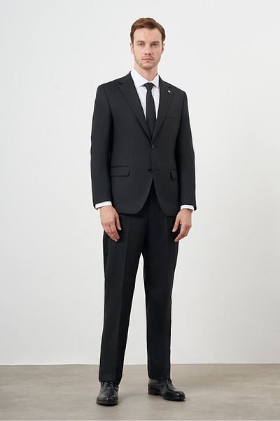 Morven Men's Black Platinum - Plain Patterned Dynamic Fit Mono Collar Suit