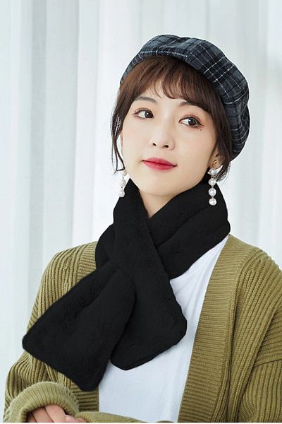 Bundera Welsoft Black Plush Scarf Scarf Windproof Fleece Neck Collar Shawl